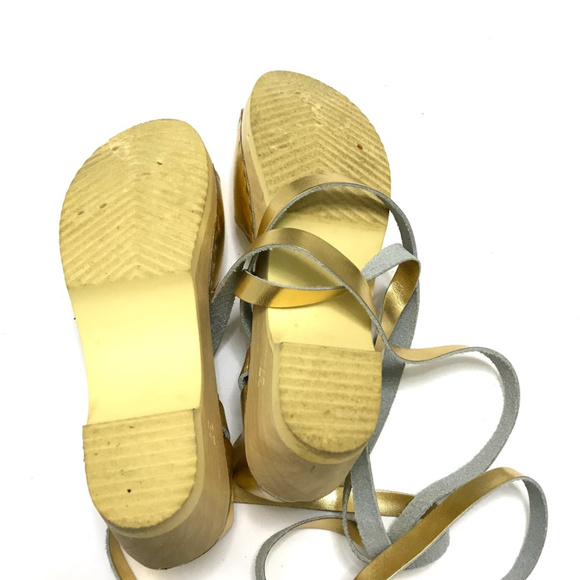 Loeffler Randall Inge Gold Lace-Up Wooden Sandals - Picture 5 of 6